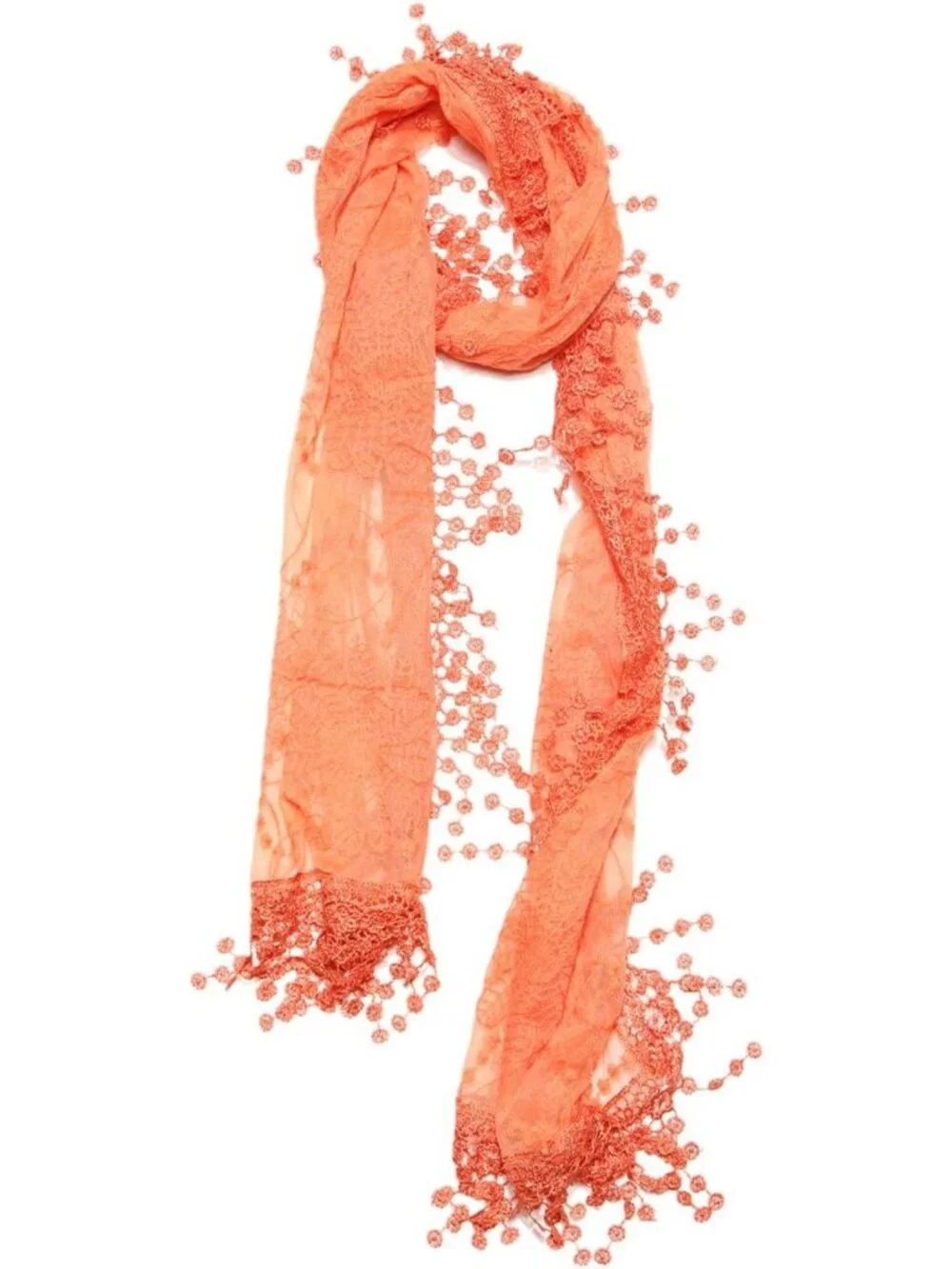 Lightweight Lace Teardrop Fringe Vintage Mesh Crochet Tassel Scarf for Women